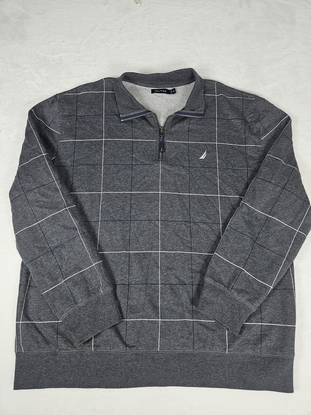 Nautica Men’s Charcoal Grid Quarter-Zip Sweater XXL